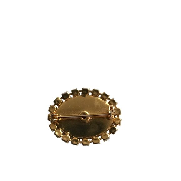 Vintage Oval Black Stone Brooch With Gold Rhinestone Accents - Picture 6 of 6